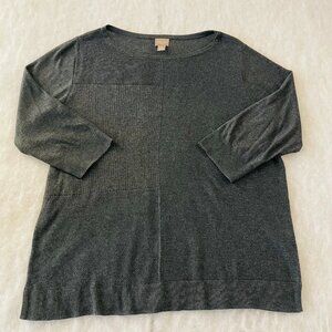 Chico's Womens Dark Gray 3/4 Sleeve Solid Patch Rib Pullover Sweater Sz 3 US XL